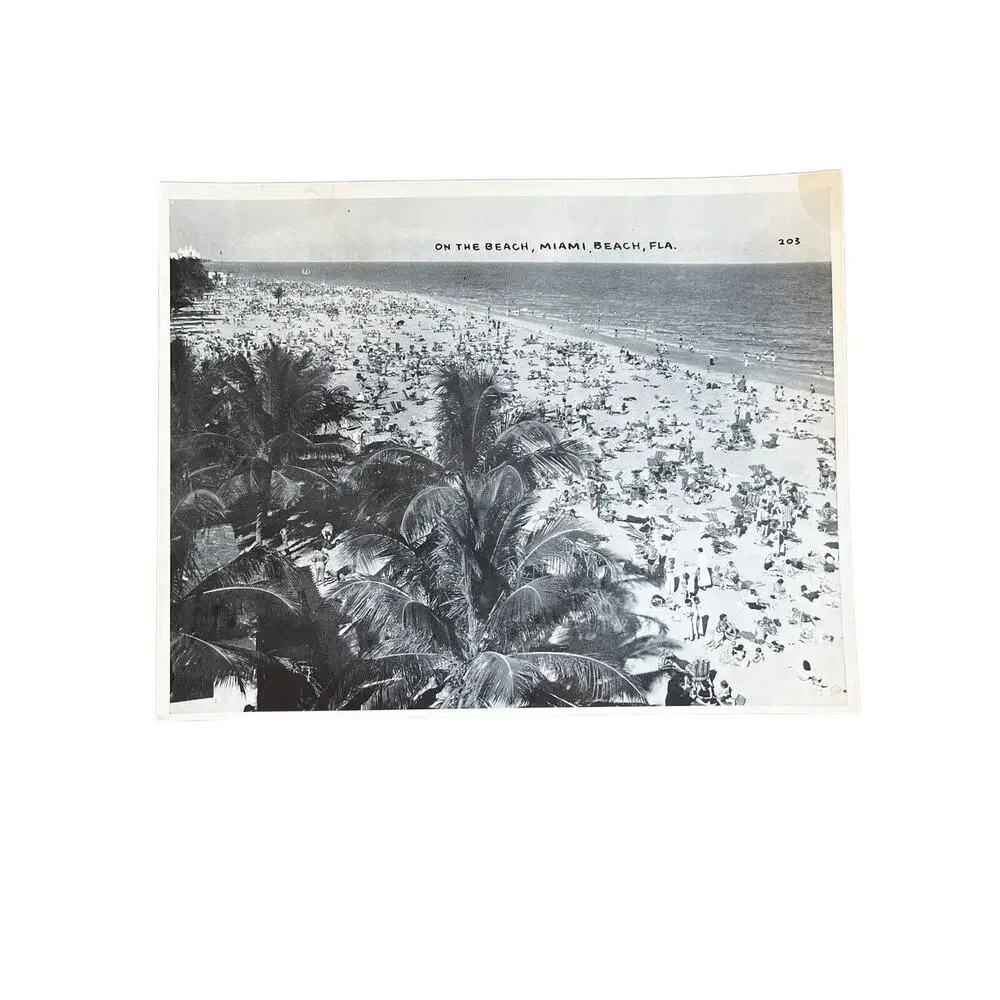 Vtg RARE Kromekote B/w King-Size 9x7 Postcard #203 On the Beach Miami Beach, FL